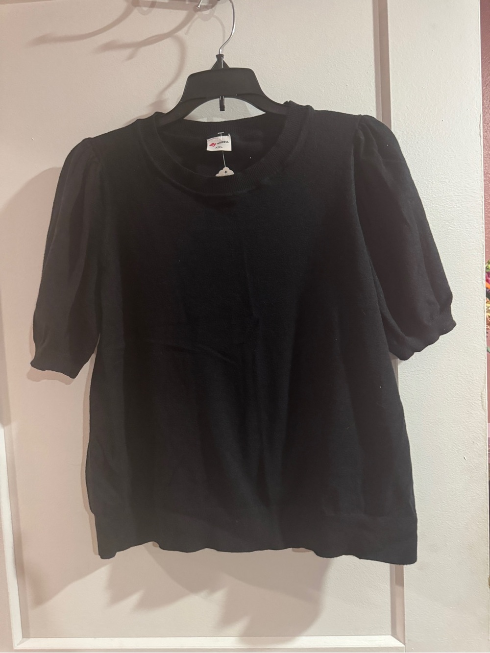 Black Puff Sleeve Crewneck Top